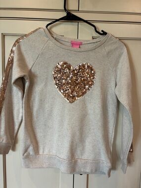 Isaac Mizrahi Cream Sweatshirt with Gold Sequin Heart